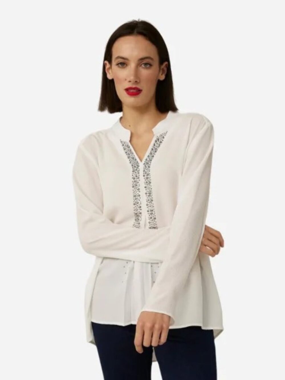 Joseph Ribkoff T White Rhinestone Blouse NWT